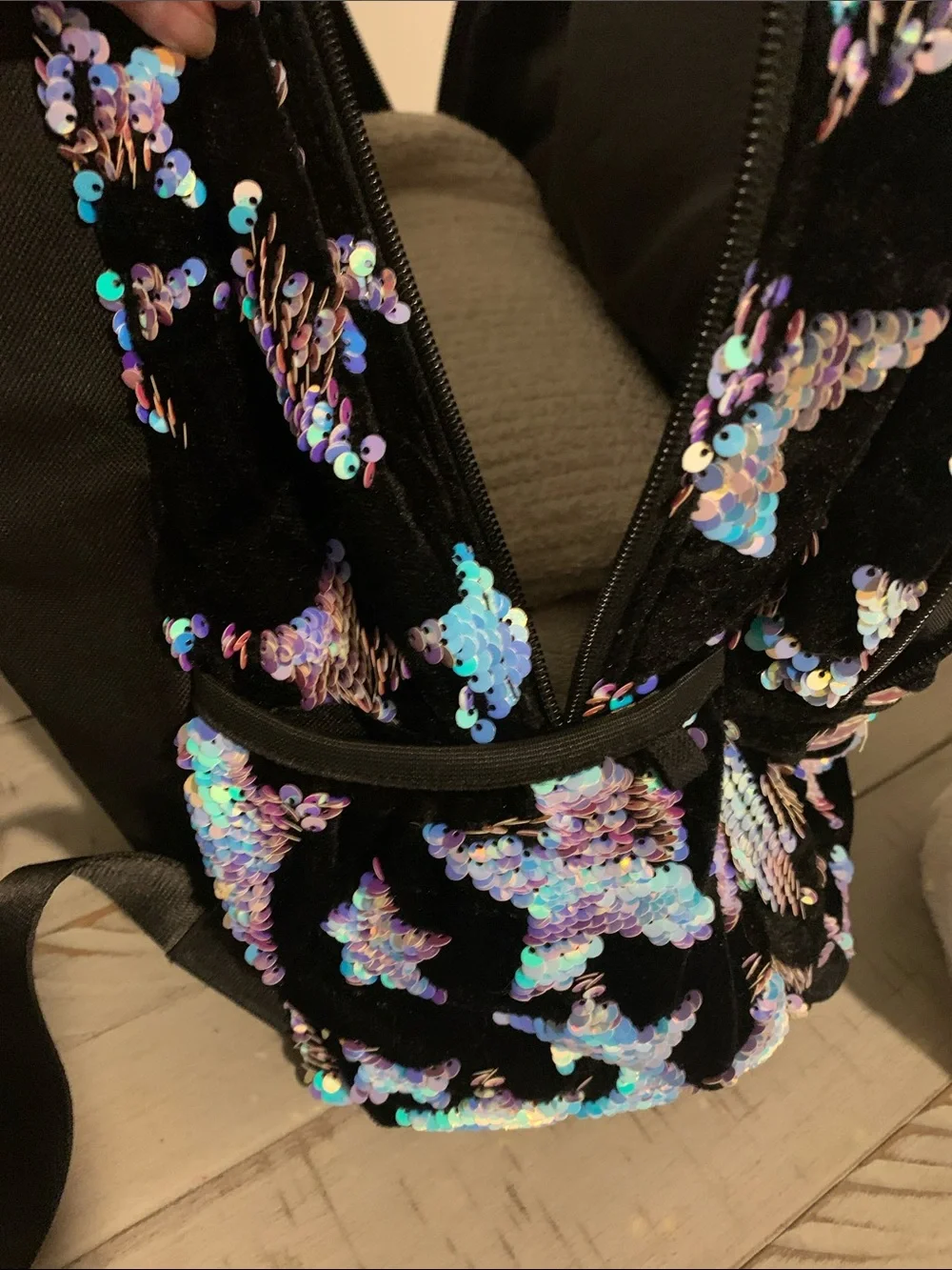 Justice Black Sequin Star Backpack with Iridescent Accents